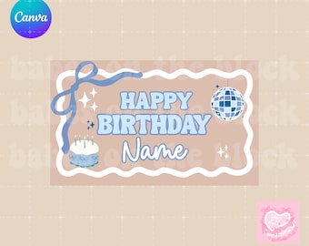 Happy Birthday Banner • Editable Canva Birthday Banner • Girly Coquette Birthday Banner Template • Girly Birthday Banner • Girly Blue Banner