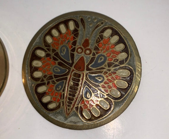 Vintage Enamel & Brass trinket Box Butterfly - image 2