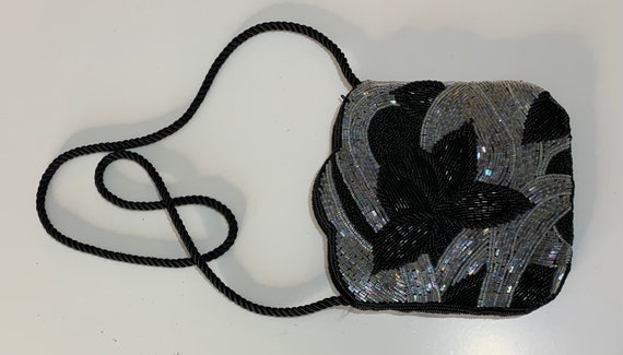 Vintage black and iridescent beaded evening bag - image 2