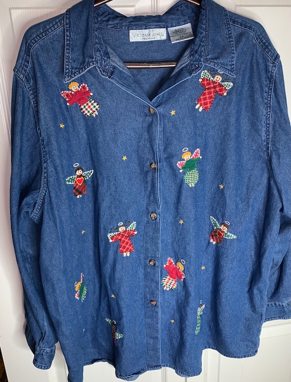 Vintage 1990s Victoria Jones Denim shirt embellish
