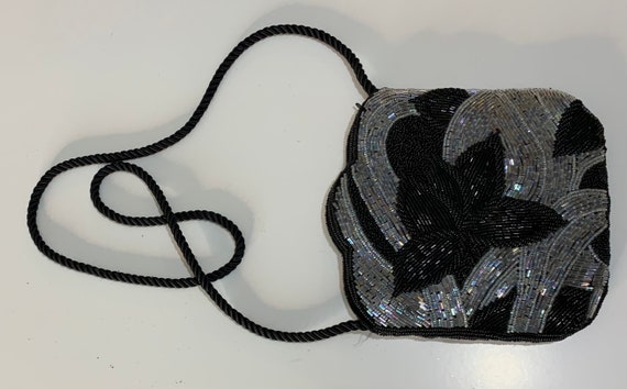 Vintage black and iridescent beaded evening bag - image 1