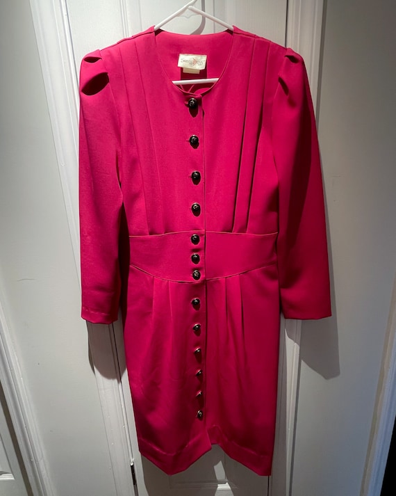 Vintage 1980s Success Dress Hot Pink Button Down … - image 1