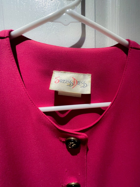 Vintage 1980s Success Dress Hot Pink Button Down … - image 3