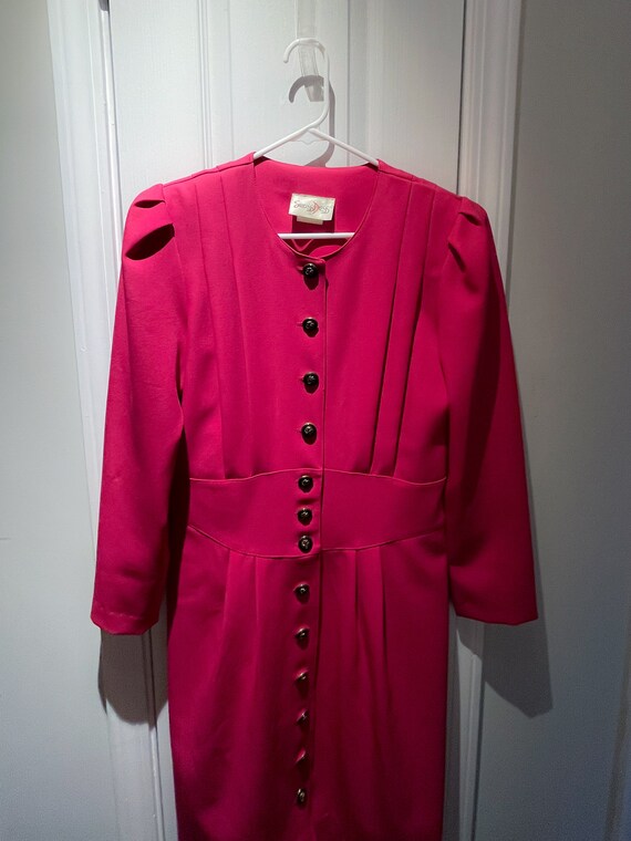 Vintage 1980s Success Dress Hot Pink Button Down … - image 2