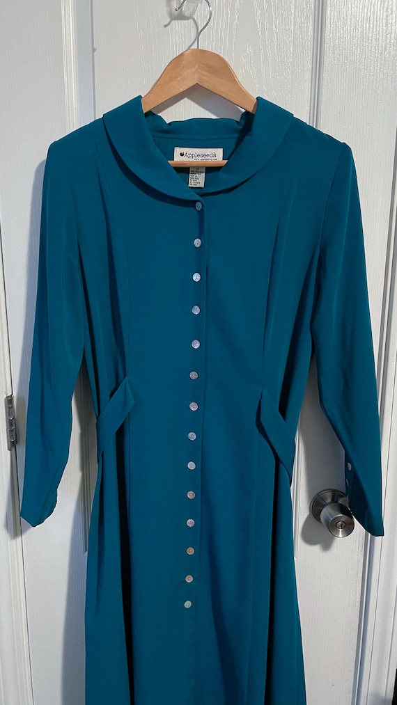 90s Button down Teal dress