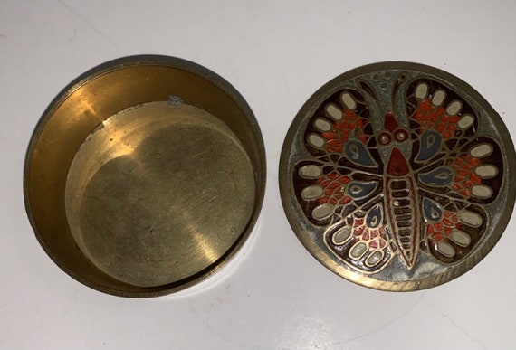Vintage Enamel & Brass trinket Box Butterfly - image 3