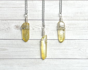 Quartz Crystal Necklace Bright Yellow