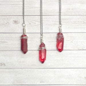 Quartz Crystal Necklace Maroon Deep Red Etsy Australia