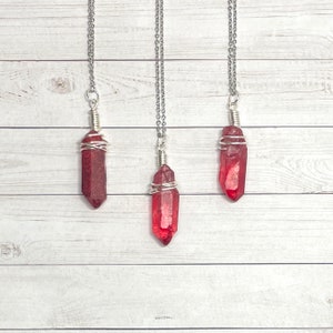 Quartz Crystal Necklace Maroon Deep Red