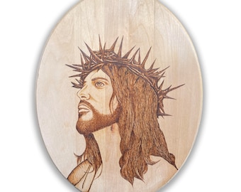 Jesus Christ Wood Portrait Hand Burned Christian Art Wall Decor Gift