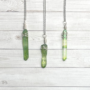 Quartz Crystal Necklace Olive Green Semi Transparent