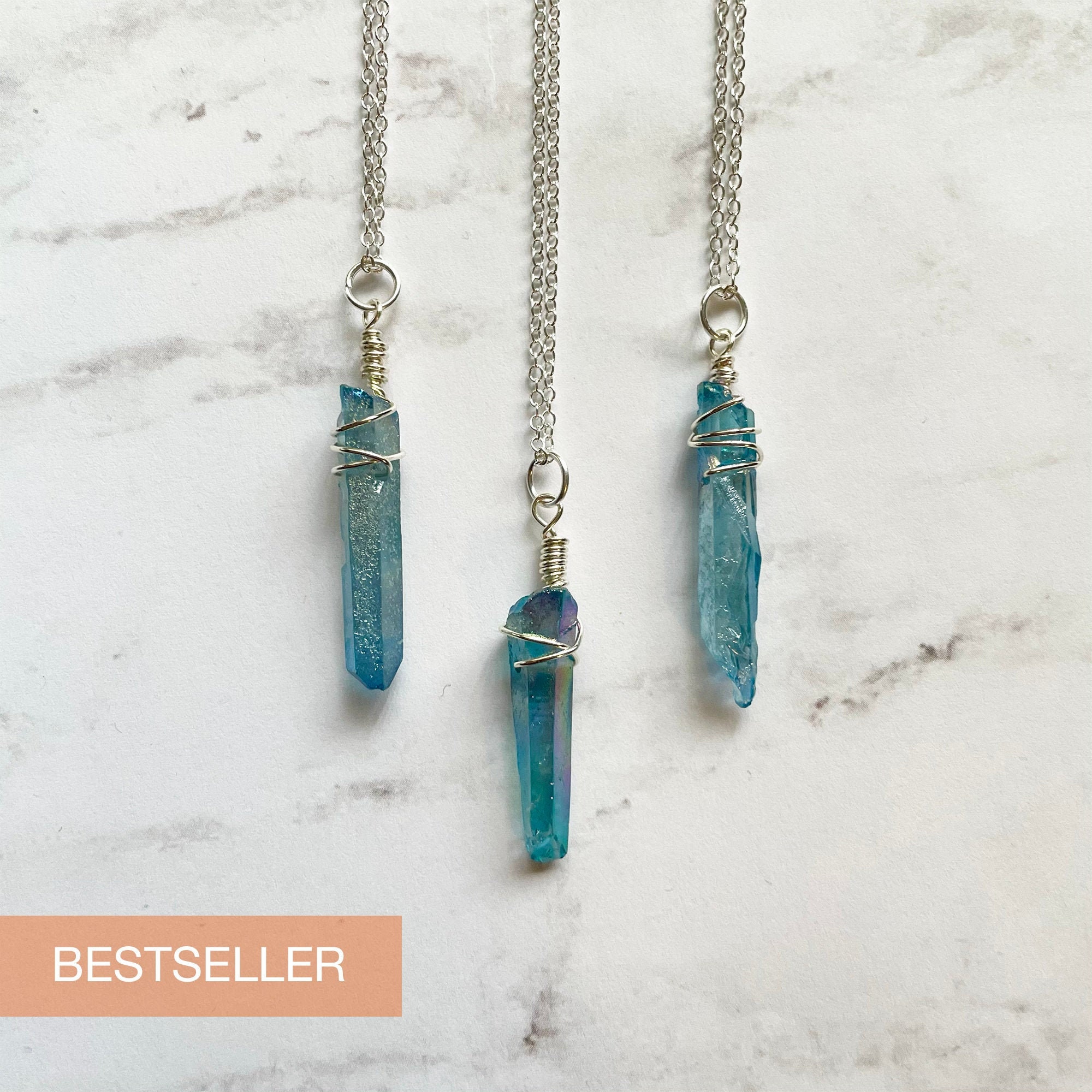 Quartz Crystal Necklace Blue