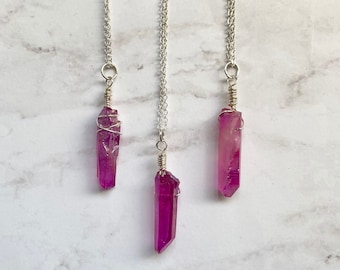Quartz Crystal Necklace Bright Purple