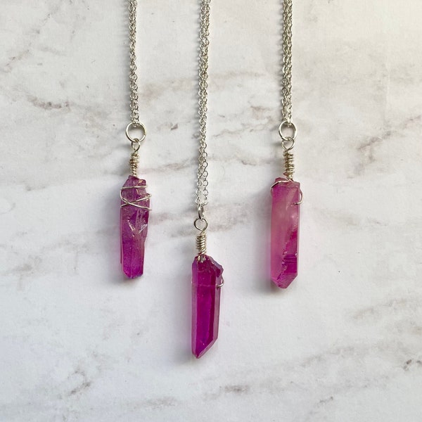 Quartz Crystal Necklace Bright Purple