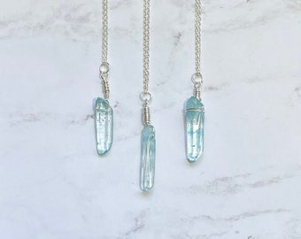Quartz Crystal Necklace Polished Baby Blue Glossy Smooth Semi Transparent