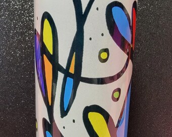 20 oz Tumbler - Rainbow Funky Shapes - By Roy - Art with a Heart supporting artisans with barriers