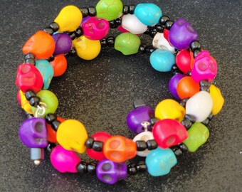 Rainbow Skull Wrap Bracelet - By Liz - Fair Trade Bracelet  - Supporting Artisans with Barriers