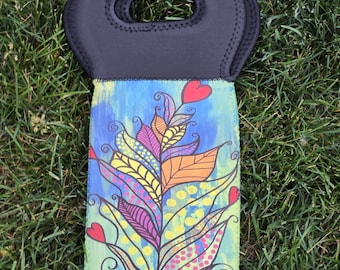 Wine Bottle Tote - Feather Art By Sammy D. - Supporting Artisans with Barriers