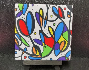 Rainbow Funky Shapes - 4x4 Ceramic Coaster - Supporting Artisans with Barriers