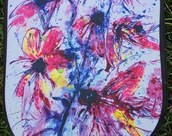Pickleball Paddle Cover - Rainbow Splatter Flowers Art by Ian M. - Supporting Artisans with Barriers