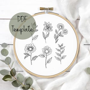 Floral Botanical Embroidery Pattern, PDF Instant Download, Hoop Art, DIY Hand Embroidery Template, Floral Embroidery Design,Gift