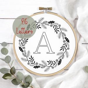 Christmas Alphabet Embroidery PDF Pattern,Instant Download,Letter Embroidery Design,Floral Monogram, Christmas Wreath,Gift