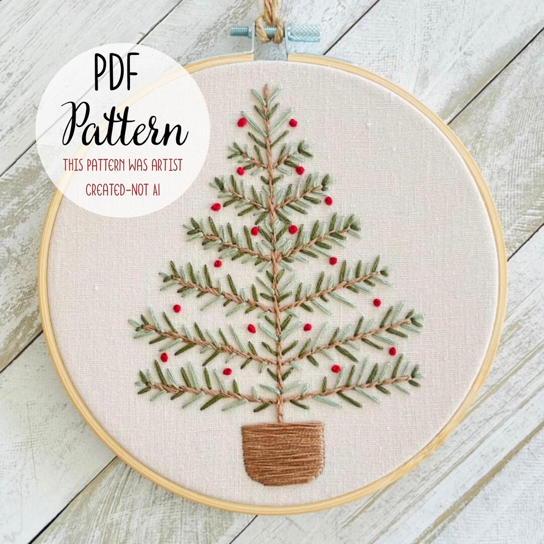 Modern Christmas Tree Embroidery Pattern PDF | Easy Hand Embroidery ...