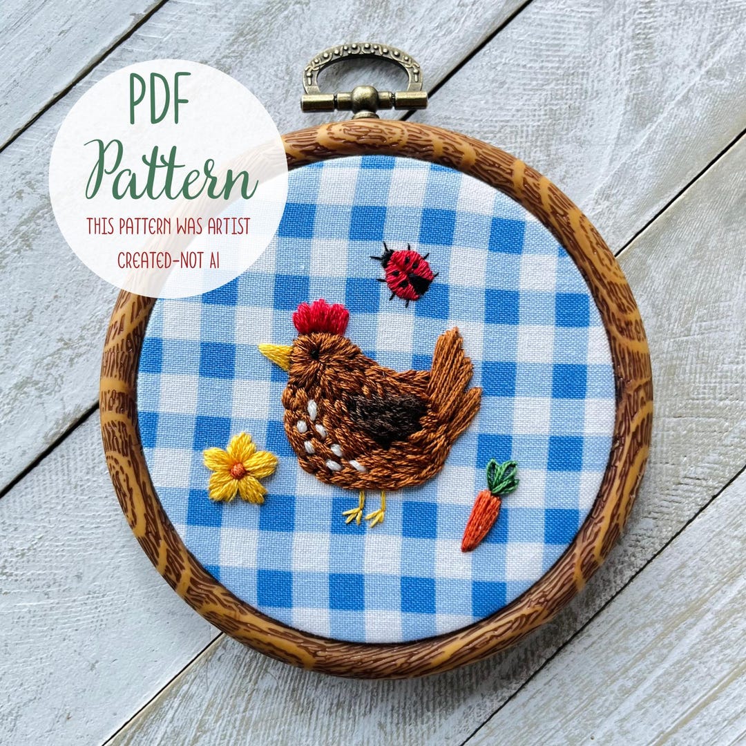Country Chicken Hand Embroidery Pattern PDF | Chicken Hand Embroidery ...