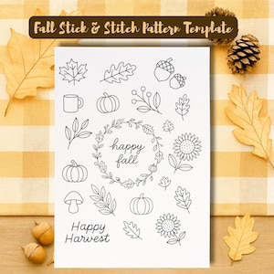 Fall Stick and Stitch Designs , Water Soluble Patches, Hand Embroidery Pattern, Digital Download PDF Template Gift