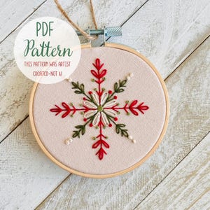 Easy Snowflake Christmas Ornament Hand Embroidery Pattern: Beginner Embroidery DIY (PDF Pattern 3&quot;) Custom Christmas Gift