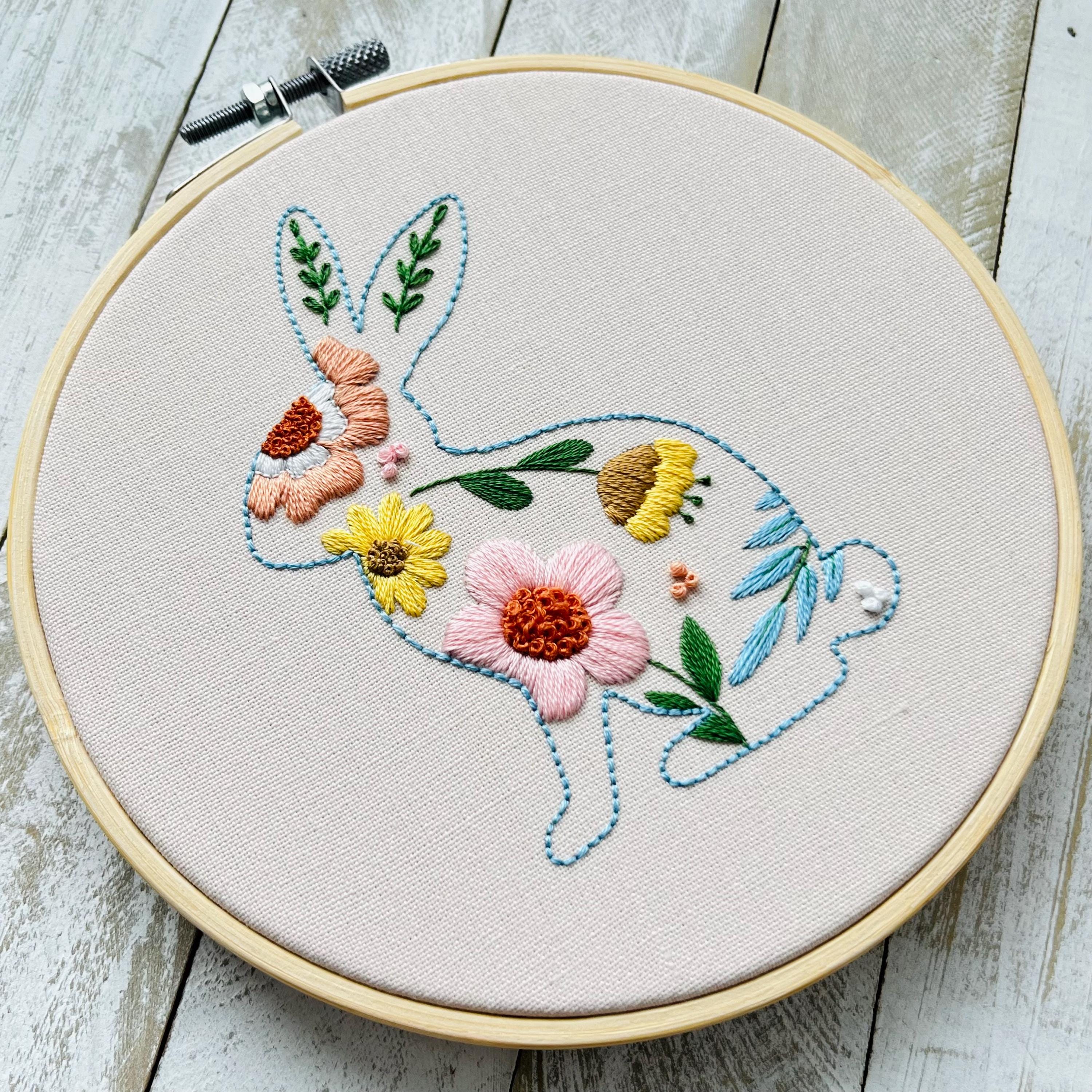 Spring Bunny Hand Embroidery Pattern PDF | Floral Easy Hand Embroidery ...