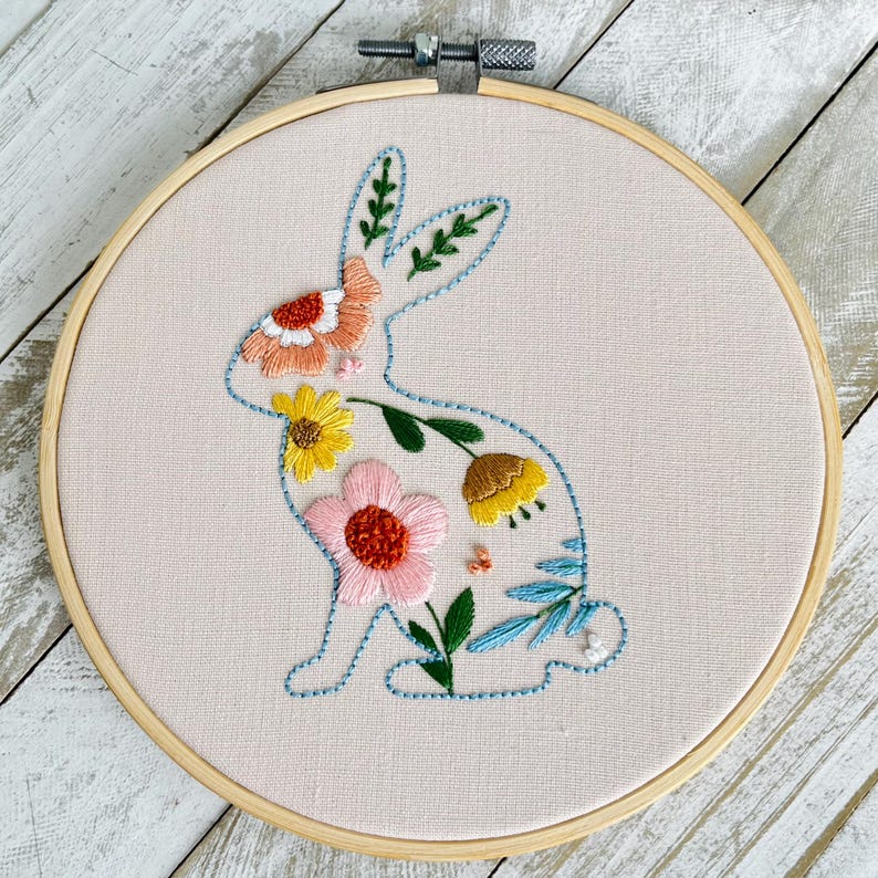 Spring Bunny Hand Embroidery Pattern PDF | Floral Easy Hand Embroidery ...