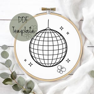 Disco Ball Embroidery Pattern, PDF Instant Download, Hoop Art, DIY Hand Embroidery Template,Gift, Vintage