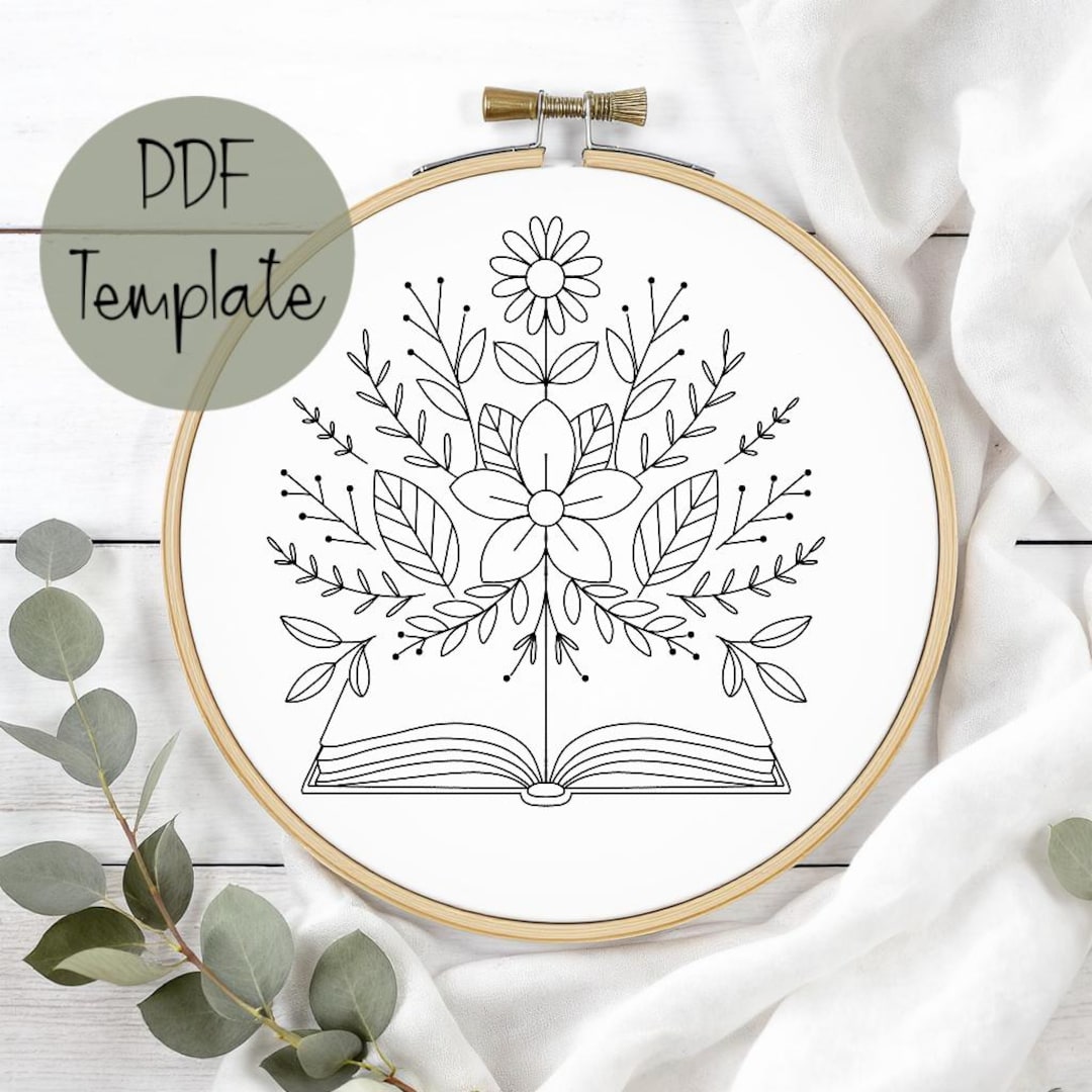 Embroidert Pattern Books Book Hand Embroidery Pattern • Floral Book Embroidery PDF Template ...