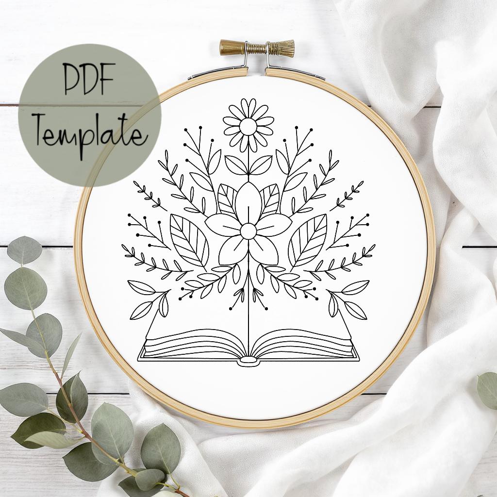 Book Hand Embroidery Pattern • Floral Book Embroidery PDF Template ...