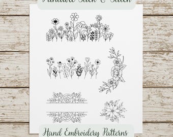 Floral Embroidery Pattern | Wildflower Stick and Stitch Hand Embroidery Pattern Designs (PDF Download 8.5x11") Custom Gift