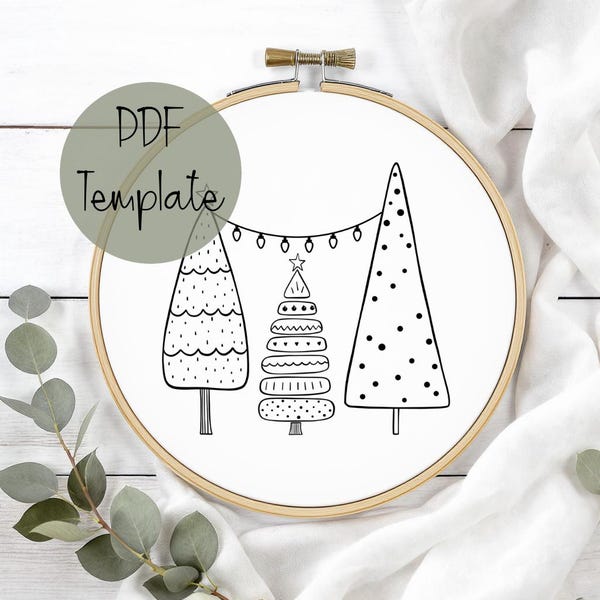 Molde de bordado à mão natalino fácil, enfeite de árvore de Natal encantador, download digital instantâneo em PDF, presente.