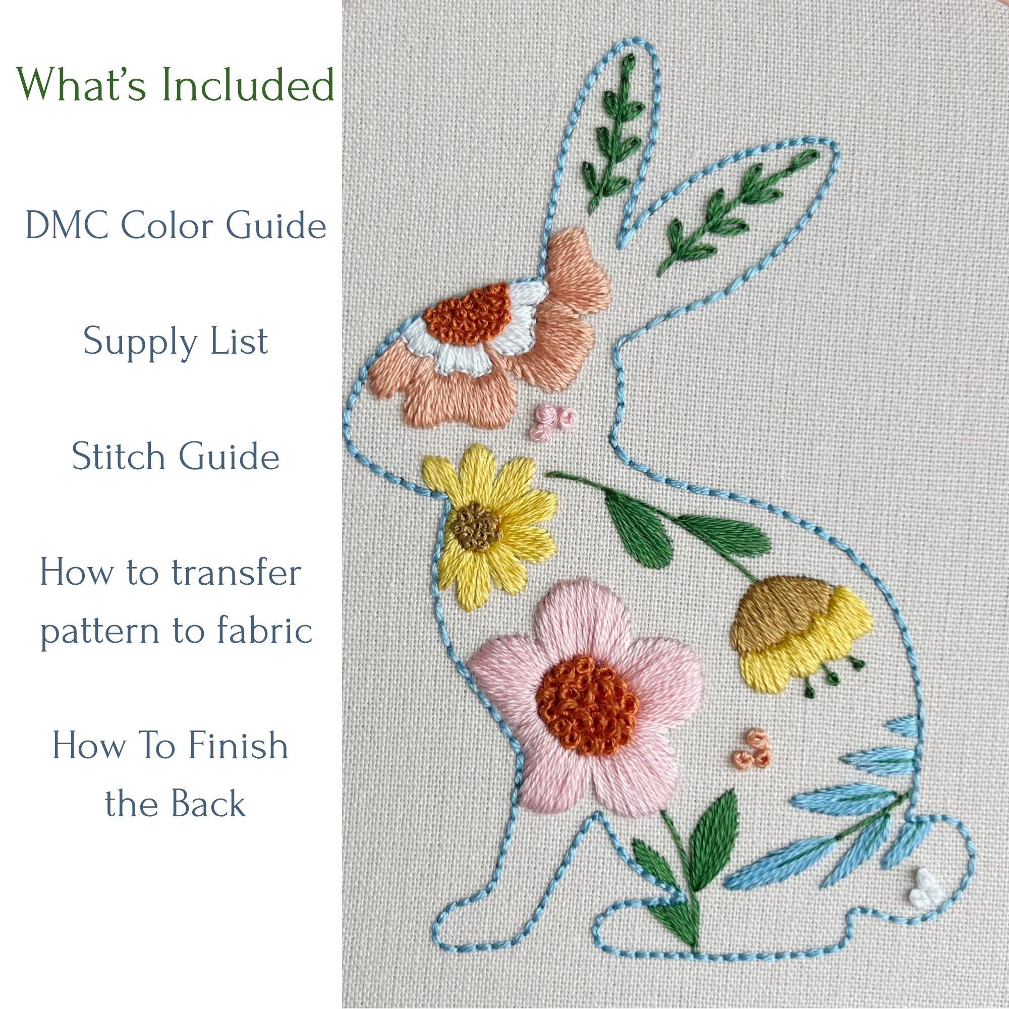 Spring Bunny Hand Embroidery Pattern PDF | Floral Easy Hand Embroidery ...