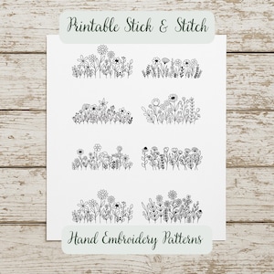 Blommigt Stick and Stitch-broderimönster | Handbroderimönster med vildblommor och stickmönster (PDF-nedladdning 8,5x11 tum) Anpassad present