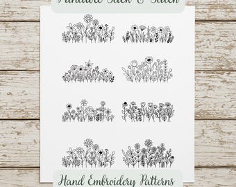 Floral Stick and Stitch Embroidery Pattern | Wildflower Stick and Stitch Hand Embroidery Pattern Designs (PDF Download 8.5x11") Custom Gift
