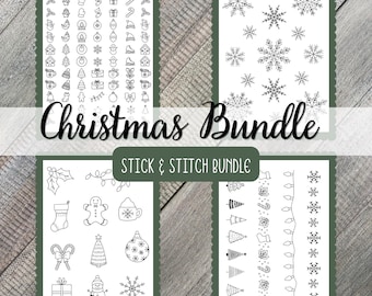 Paquete de bordado navideño Stick and Stitch / 4 patrones de bordado en PDF imprimibles / Pan de jengibre, copos de nieve, adornos y árboles / Regalo navideño personalizado