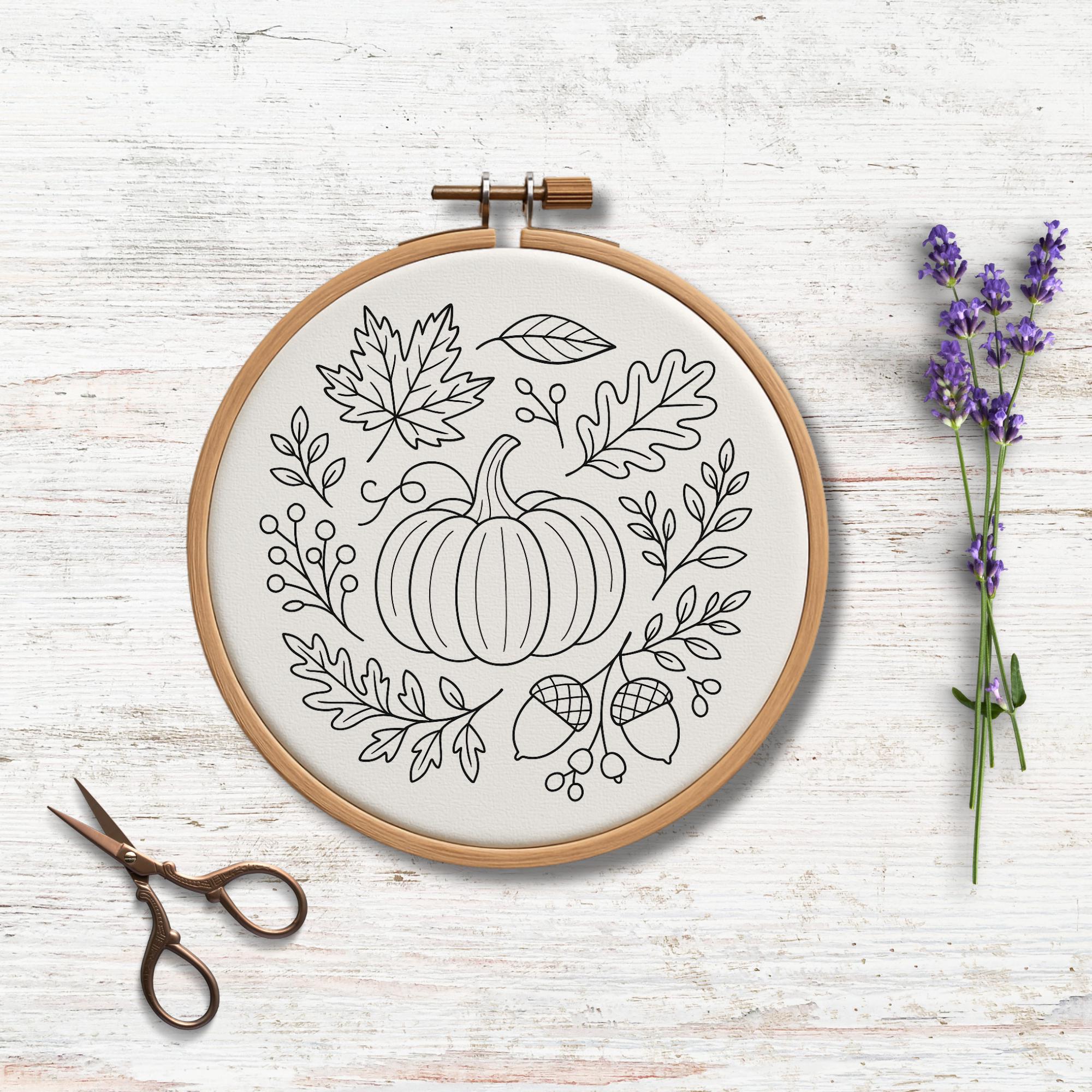 Fall Pumpkin Hand Embroidery Pattern Template, PDF Instant Download ...