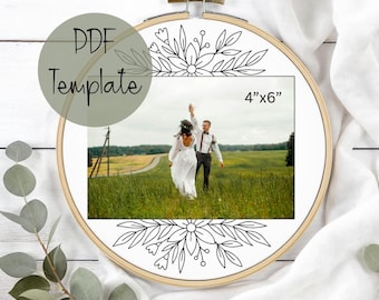 Photo Frame 4x6 Hand Embroidery Pattern Template, Instant Digital Download PDF, Personalized Floral Hoop Art, DIY Gift