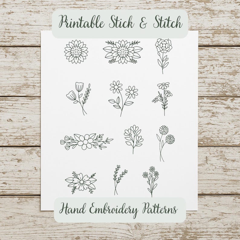 Printable Floral Stick and Stitch Embroidery Designs: Wildflower ...
