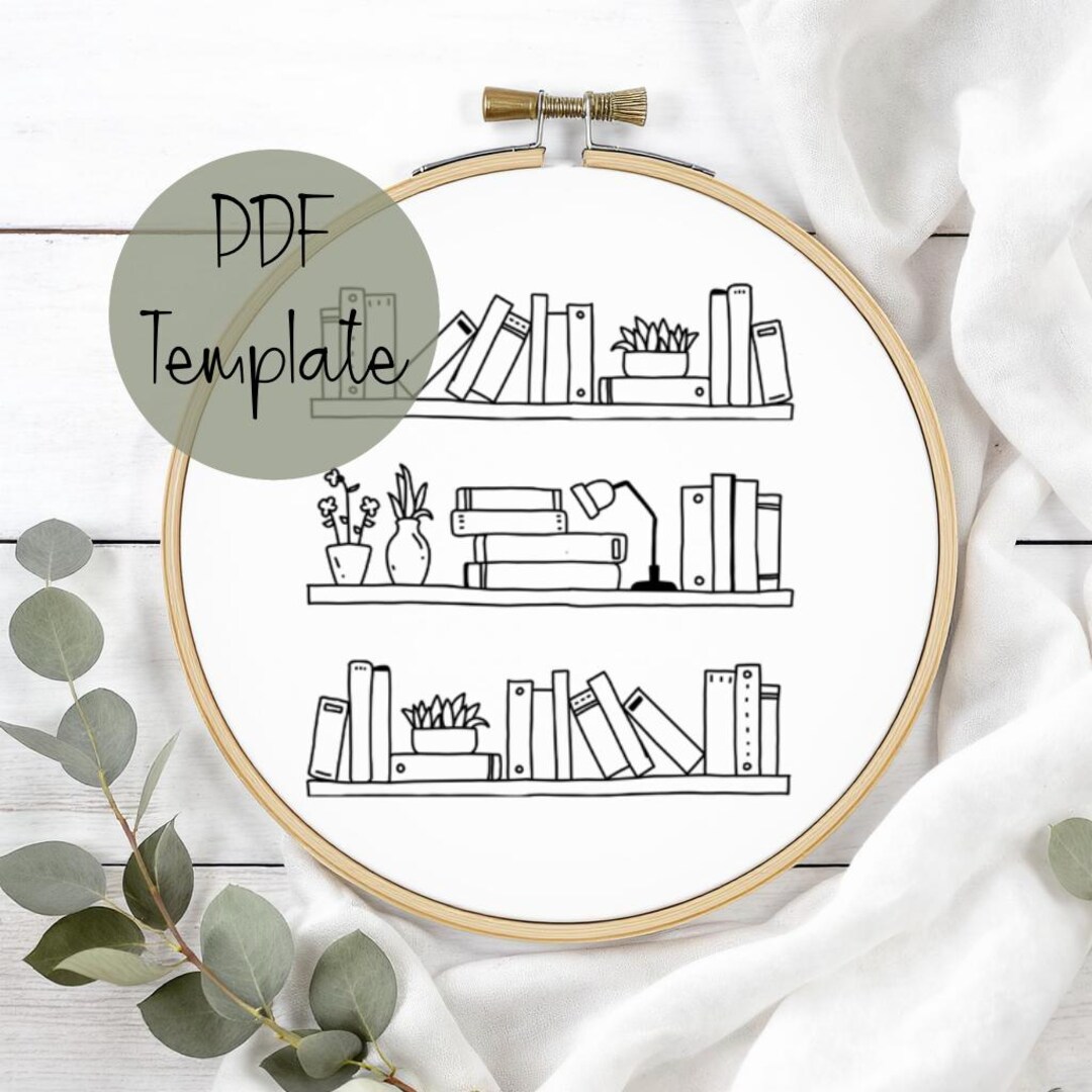 Book Embroidery Pattern: Beginner DIY Hoop Art Template (PDF Download ...