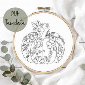 Floral Pumpkin Embroidery Pattern PDF | Fall Hand Embroidery Template | Cottagecore Autumn Decor | Instant Download Gift
