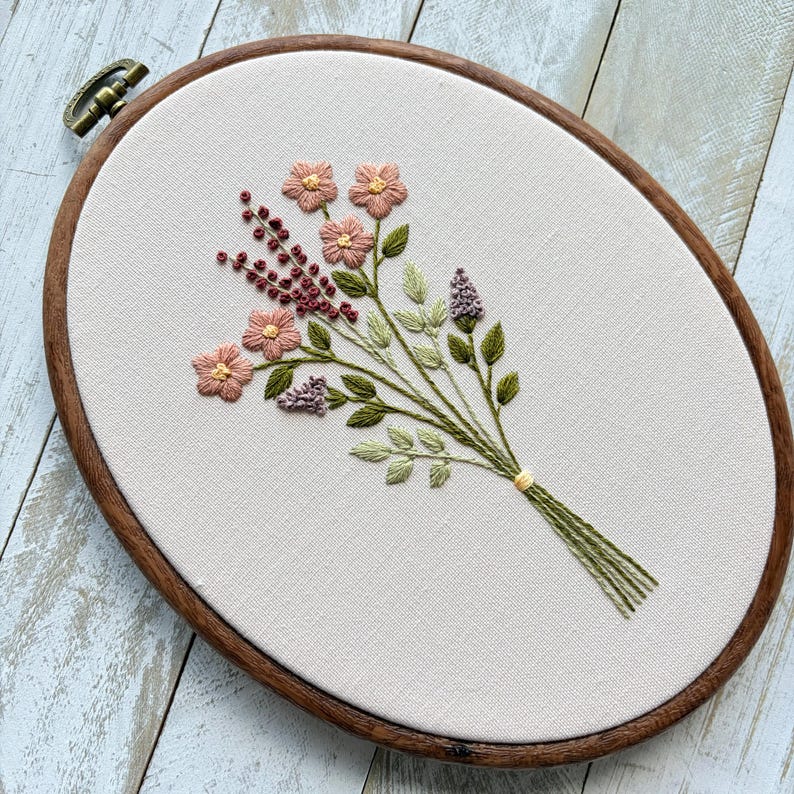Wildflower Bouquet Modern Hand Embroidery Digital PDF Pattern | Floral ...