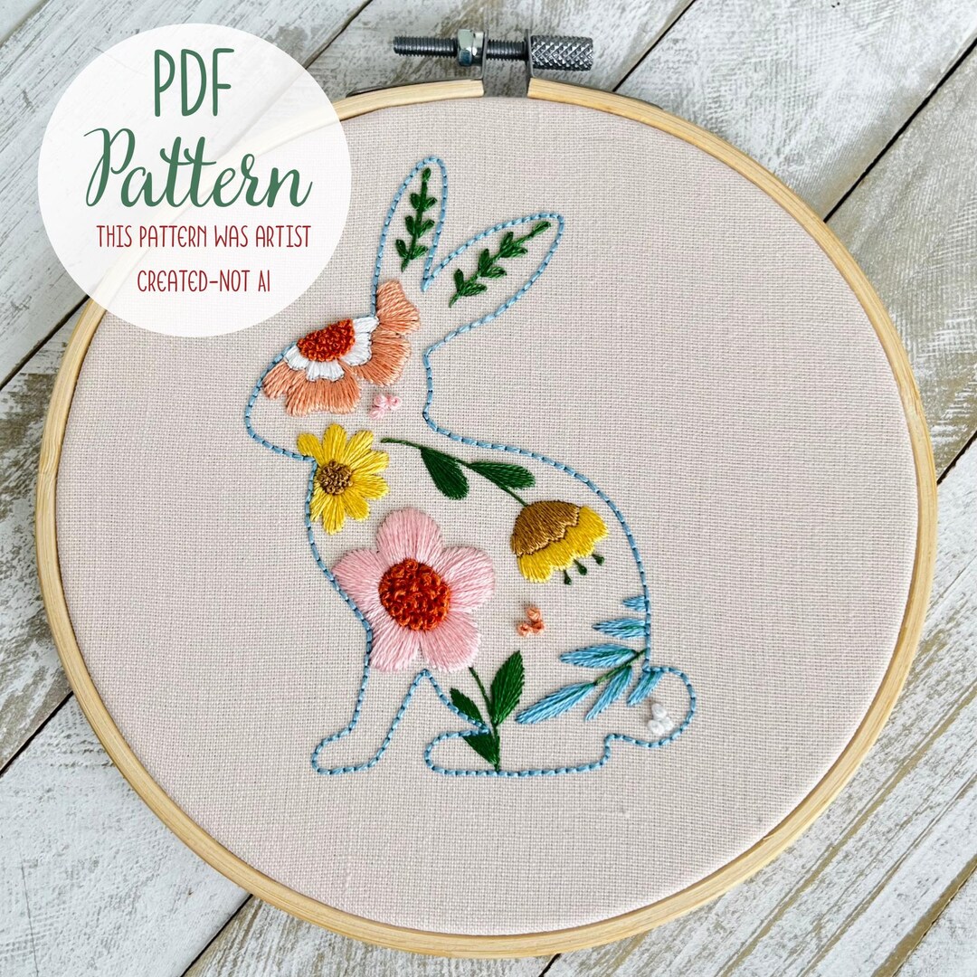 Spring Bunny Hand Embroidery Pattern PDF | Floral Easy Hand Embroidery ...