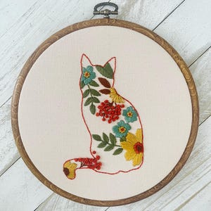 Pillow cover embroidery - cotton - cat dream in flower garden