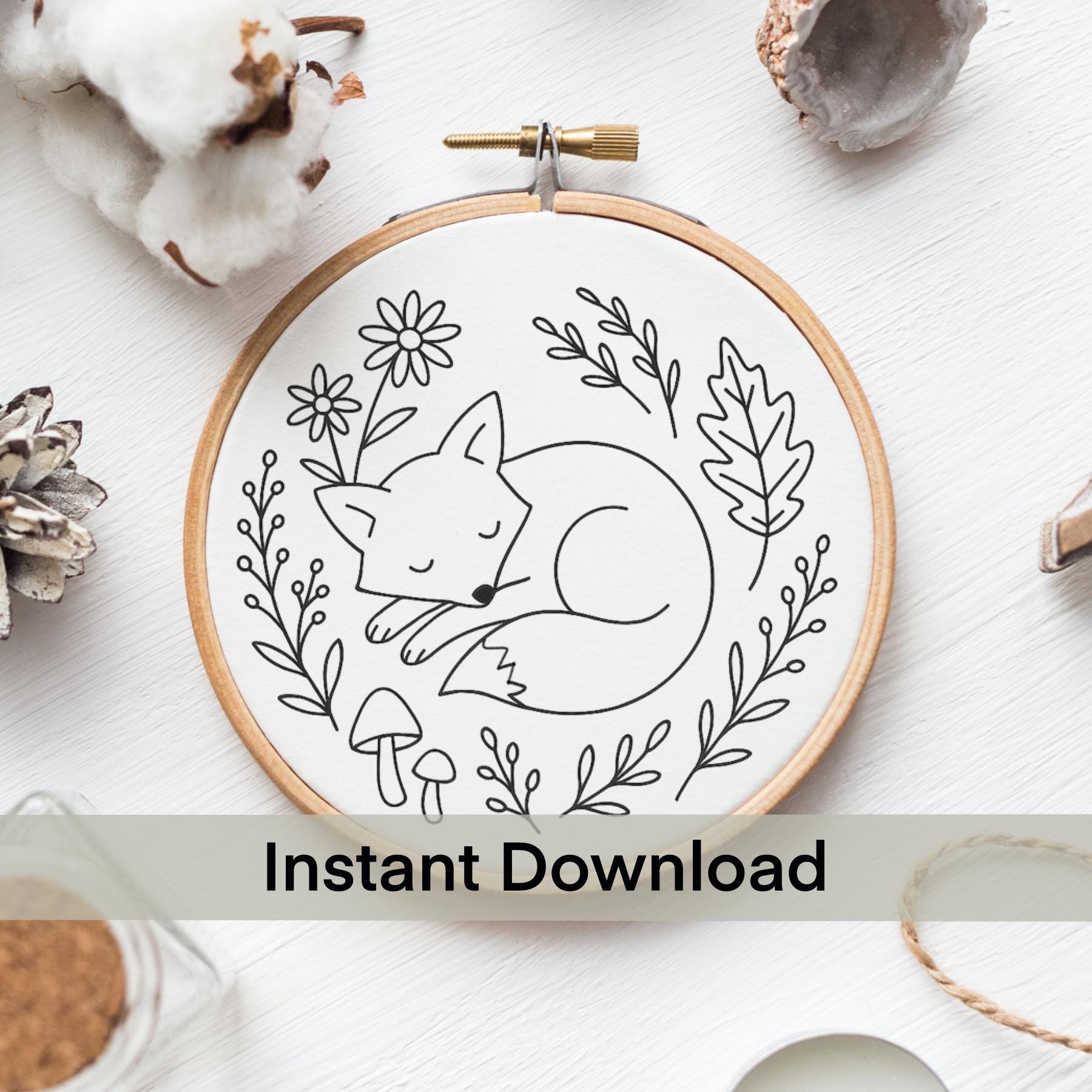 Fox Hand Embroidery Pattern: Floral Woodland Hoop Art (PDF Downloadable ...